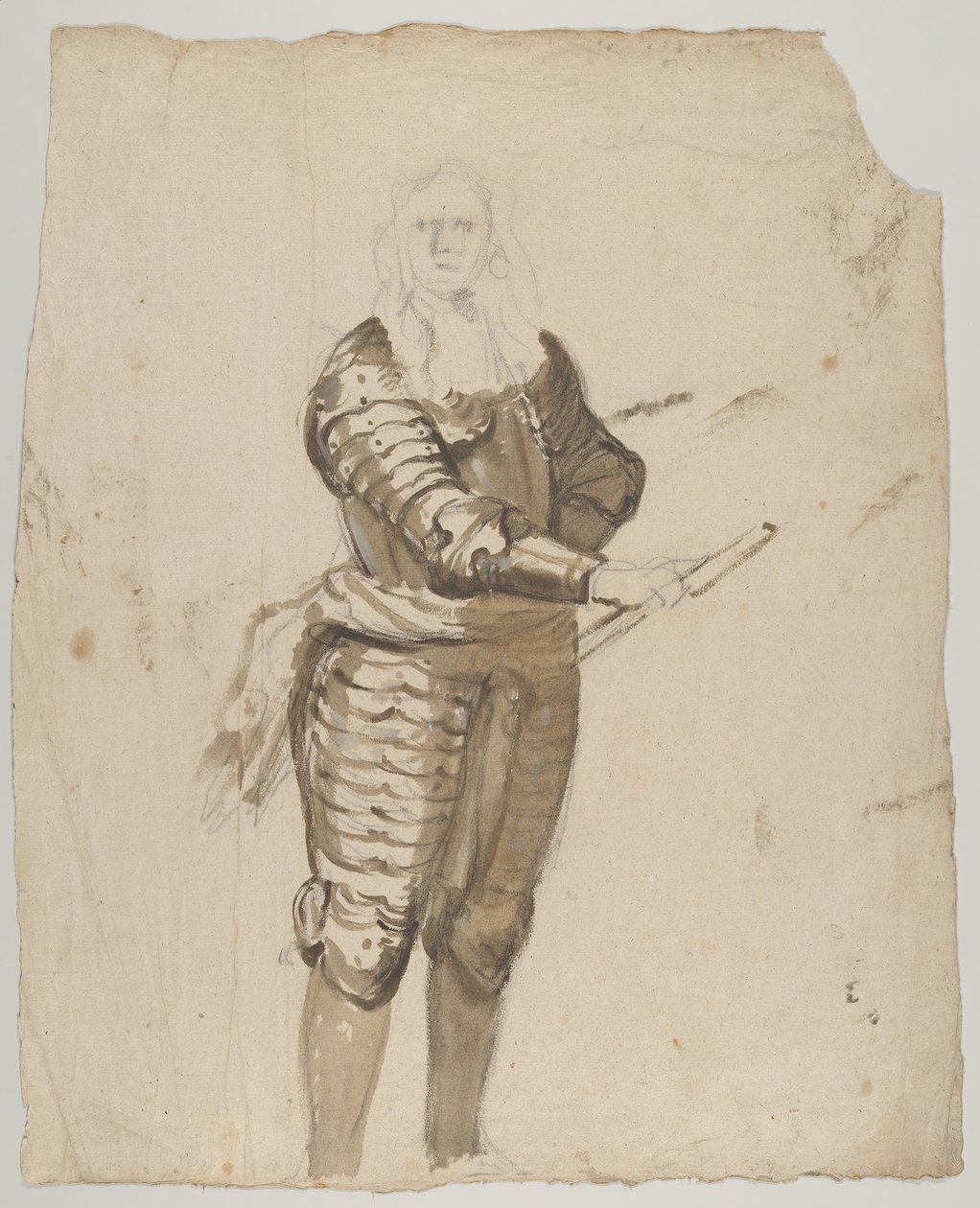 Studie av en stående befälhavare som håller en stav, verso..., tidigt 1600- och mitten av 1600-talet. av Cornelis Schut I
