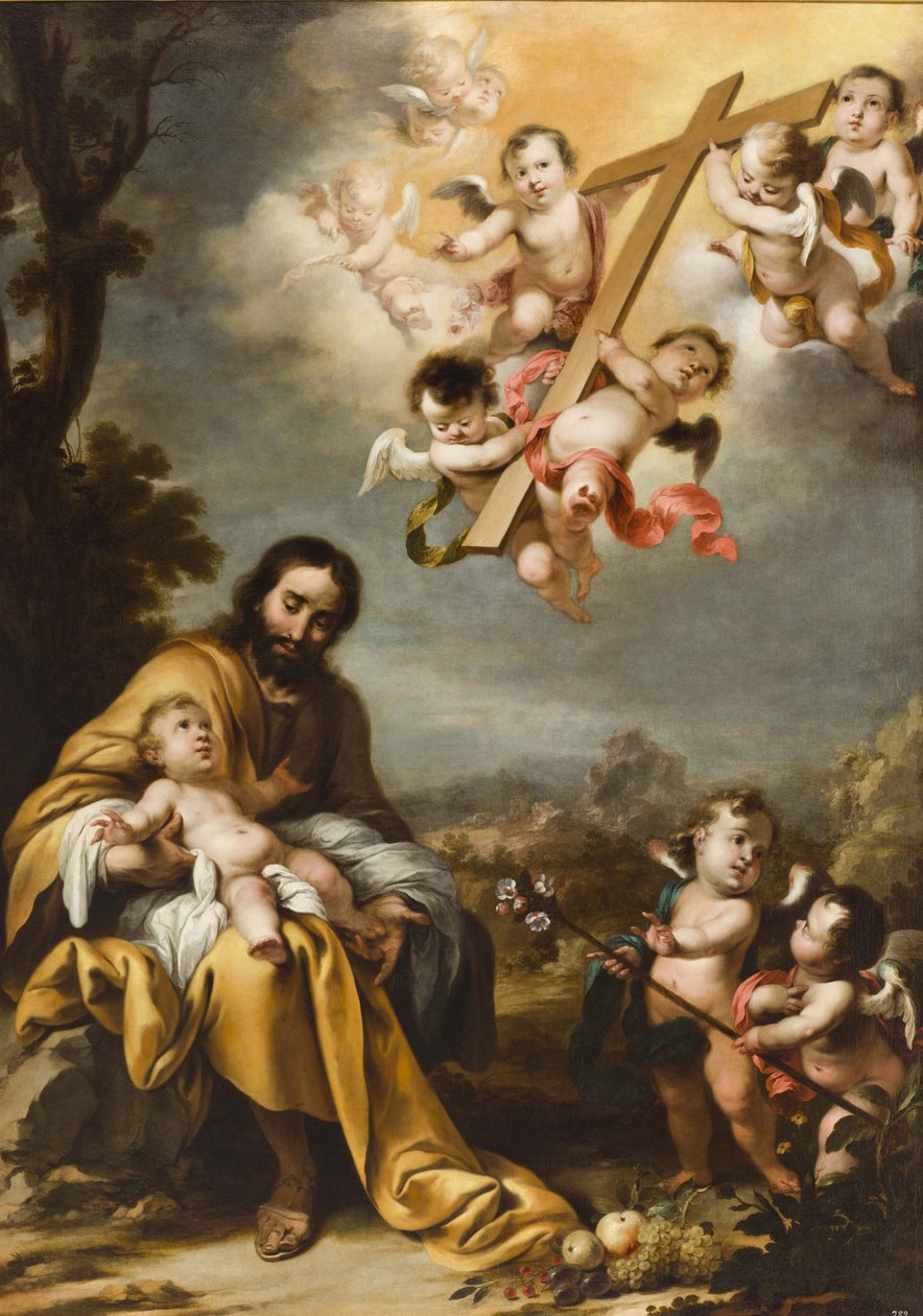 Sankt Josef och Kristusbarnet före det heliga korset, ca 1670. av Cornelis Schut the Younger