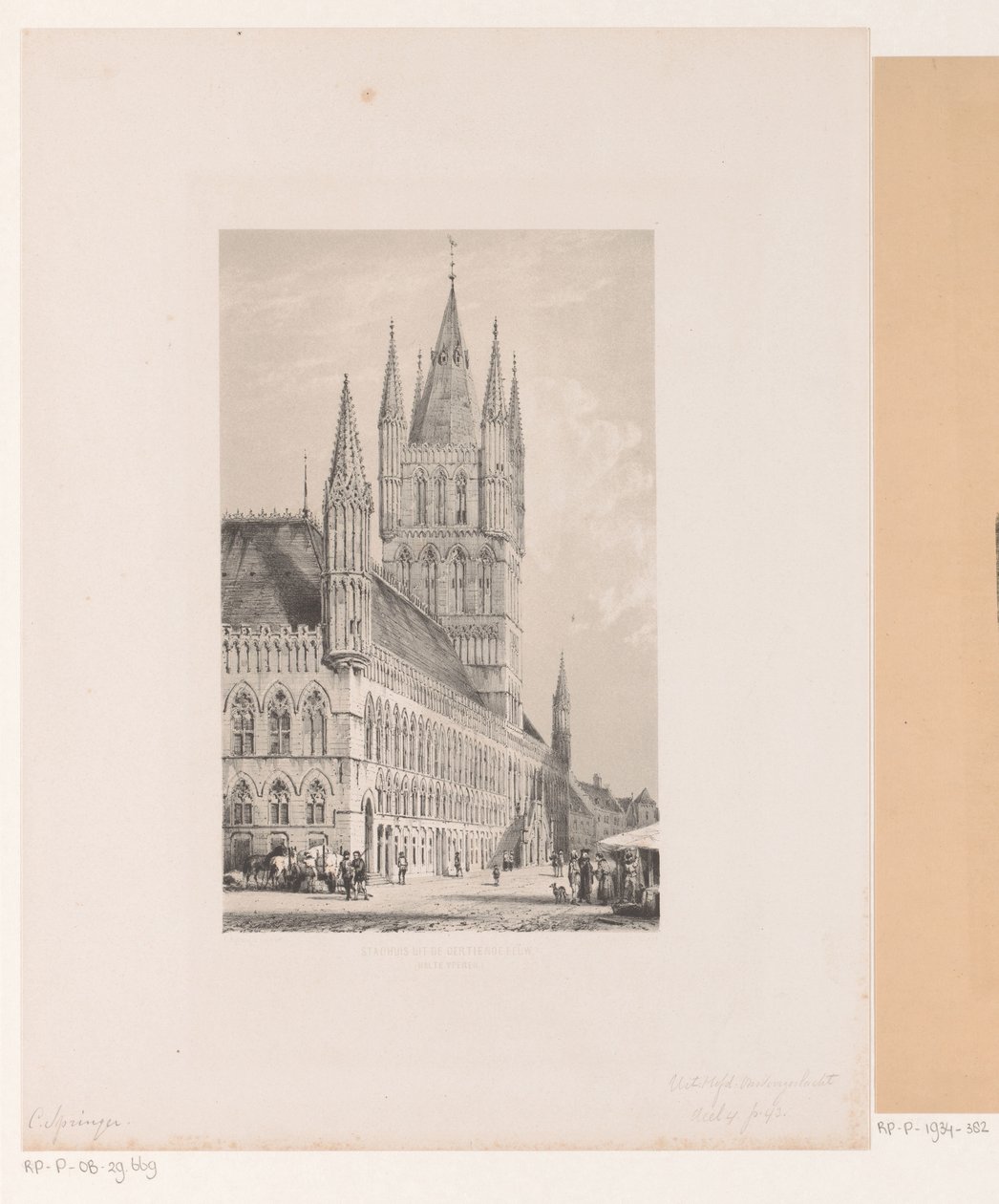 Tydsalen i Ypres Rådhus från 1200-talet (Halte Yperen) (titel på objekt) av Cornelis Springer