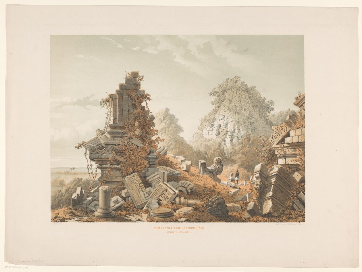 Ruin av Tjandi Lora Djongrang Ruinerna av Tjandi-Lora Djongrang. Residence Jocjakkerta (titel på objekt) av Cornelis Springer
