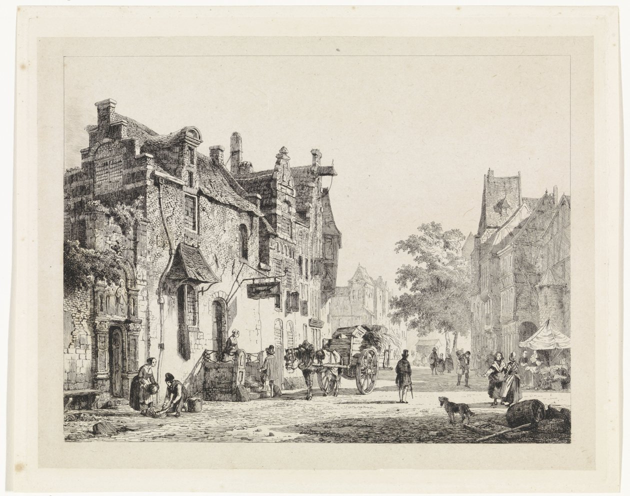 Stadsvy med hästvagn av Cornelis Springer