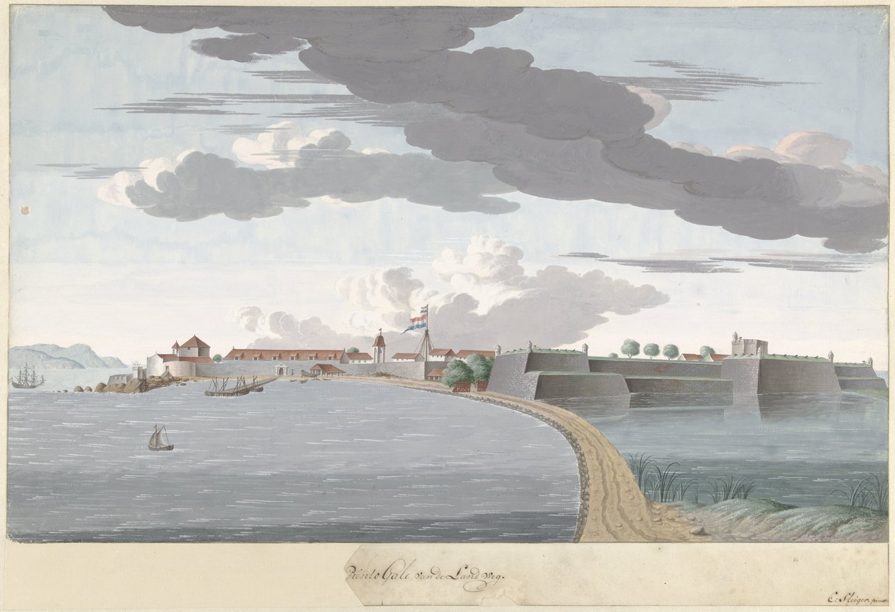 Fort Galle i Ceylon, sett från landsidan Piento Gale of the Country Road (titel på objekt) av Cornelis Steiger