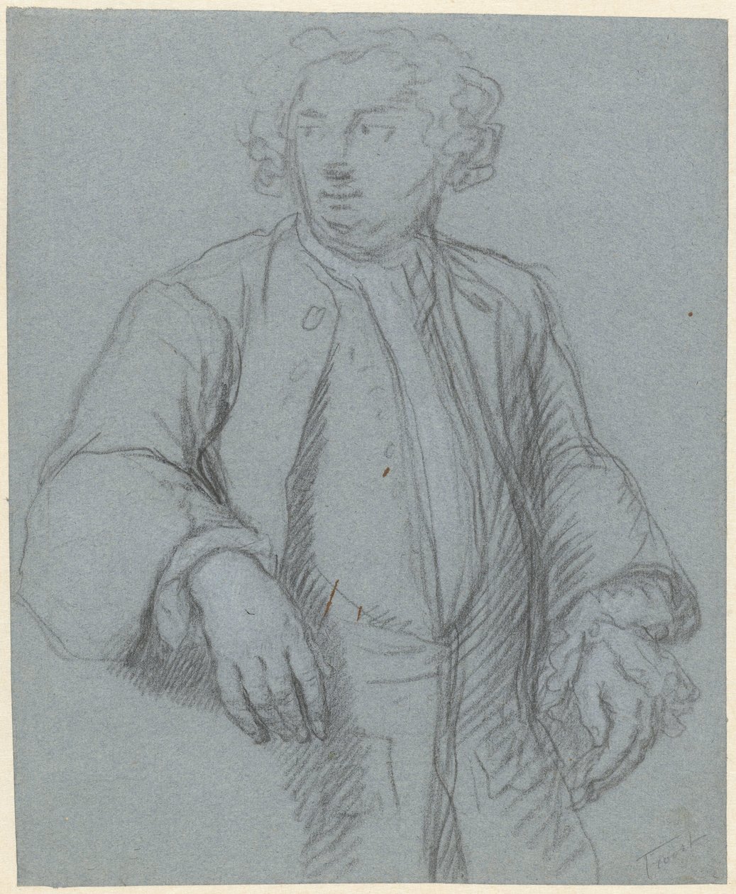 Porträtt av en okänd man med lång rock, tre fjärdedelar till vänster av Cornelis Troost (attributed to)