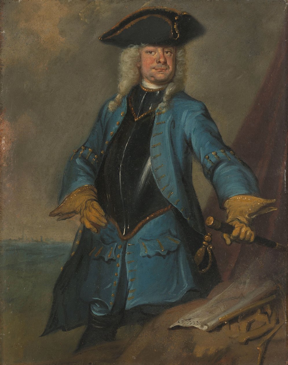 Gerrit Sichterman (1688-1730). Generalkvartermästare för kavalleriet, överste för Oranje-Groningens infanteriregemente, kommendant av Grave av Cornelis Troost (signed by artist)