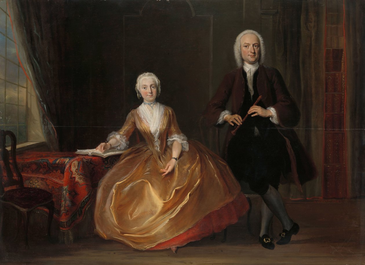 Ett par som gör musik Cornelis Troost (1696-1750), olja på panel, 1743 av Cornelis Troost