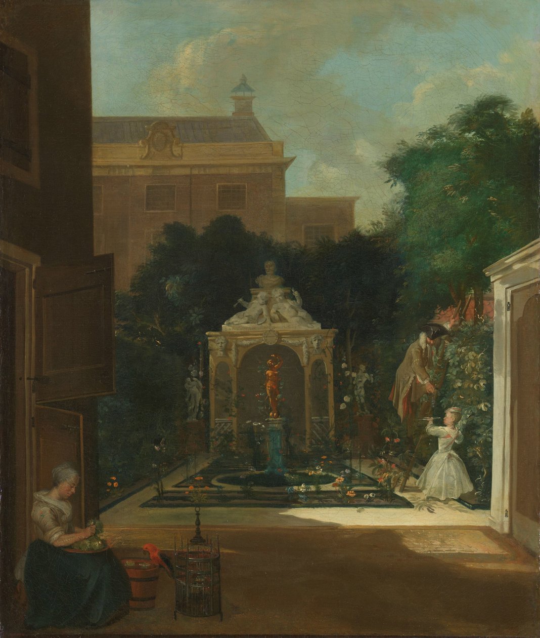 En Amsterdams kanalhusträdgård En stadsträdgård i Amsterdam av Cornelis Troost