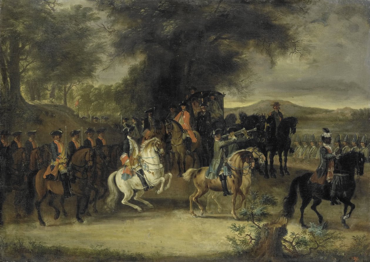 Inspektion av ett kavalleriregemente, kanske av William av Hessen-Homburg av Cornelis Troost