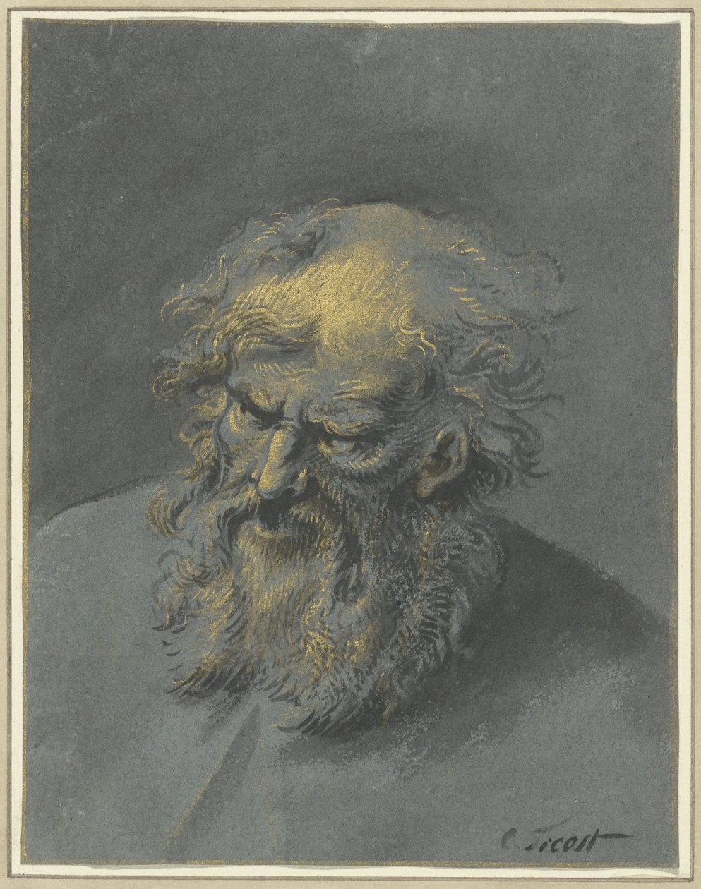 Huvudet för en gammal skäggig man (en apostel eller filosof) av Cornelis Troost