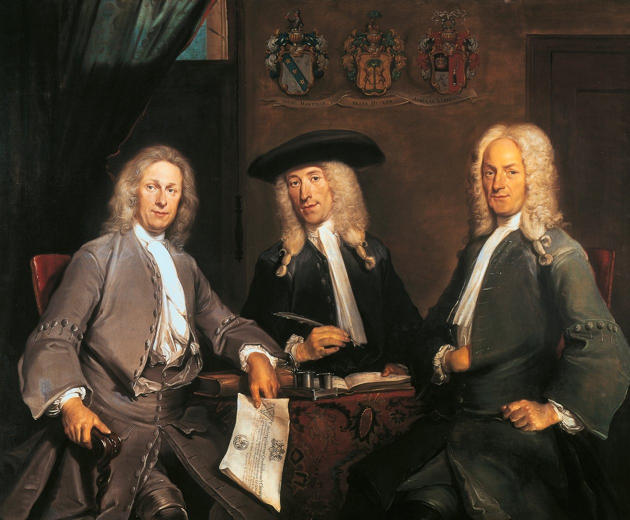 Tre guvernörer för Surgeons Guild i Amsterdam av Cornelis Troost
