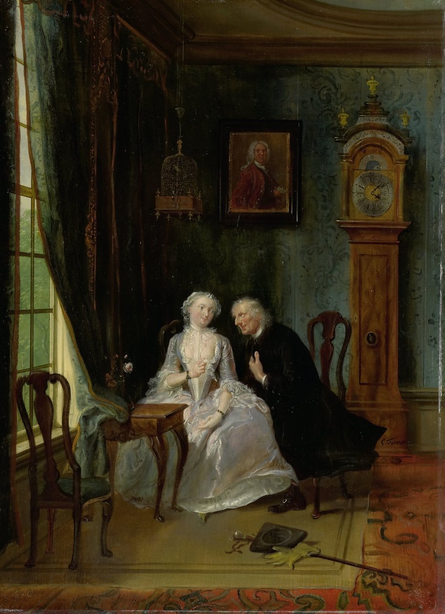 Unseemly Love, kanske en scen av änklingen Joost med Lucia, 2:a scenen från pjäsen av Cornelis Troost