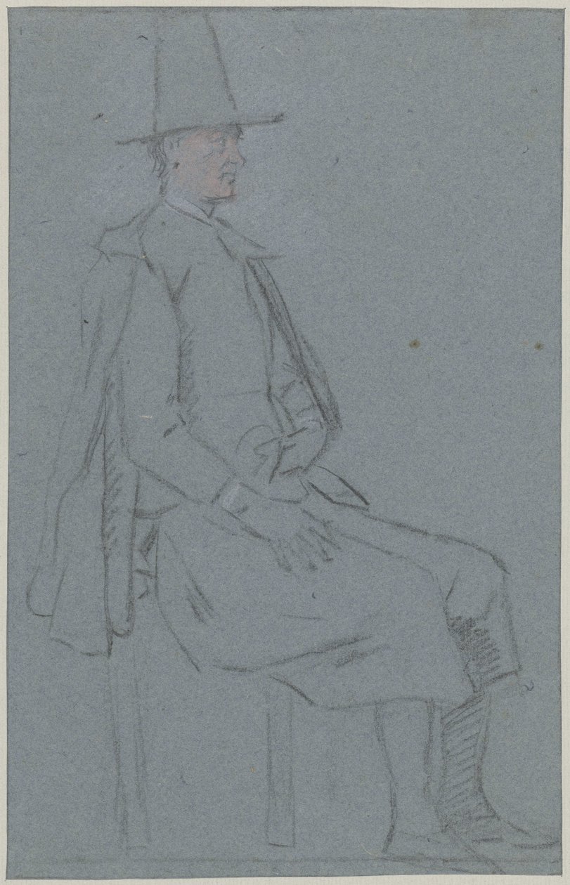 Sittande croaker, profil till höger, med en hand på låret av Cornelis Troost