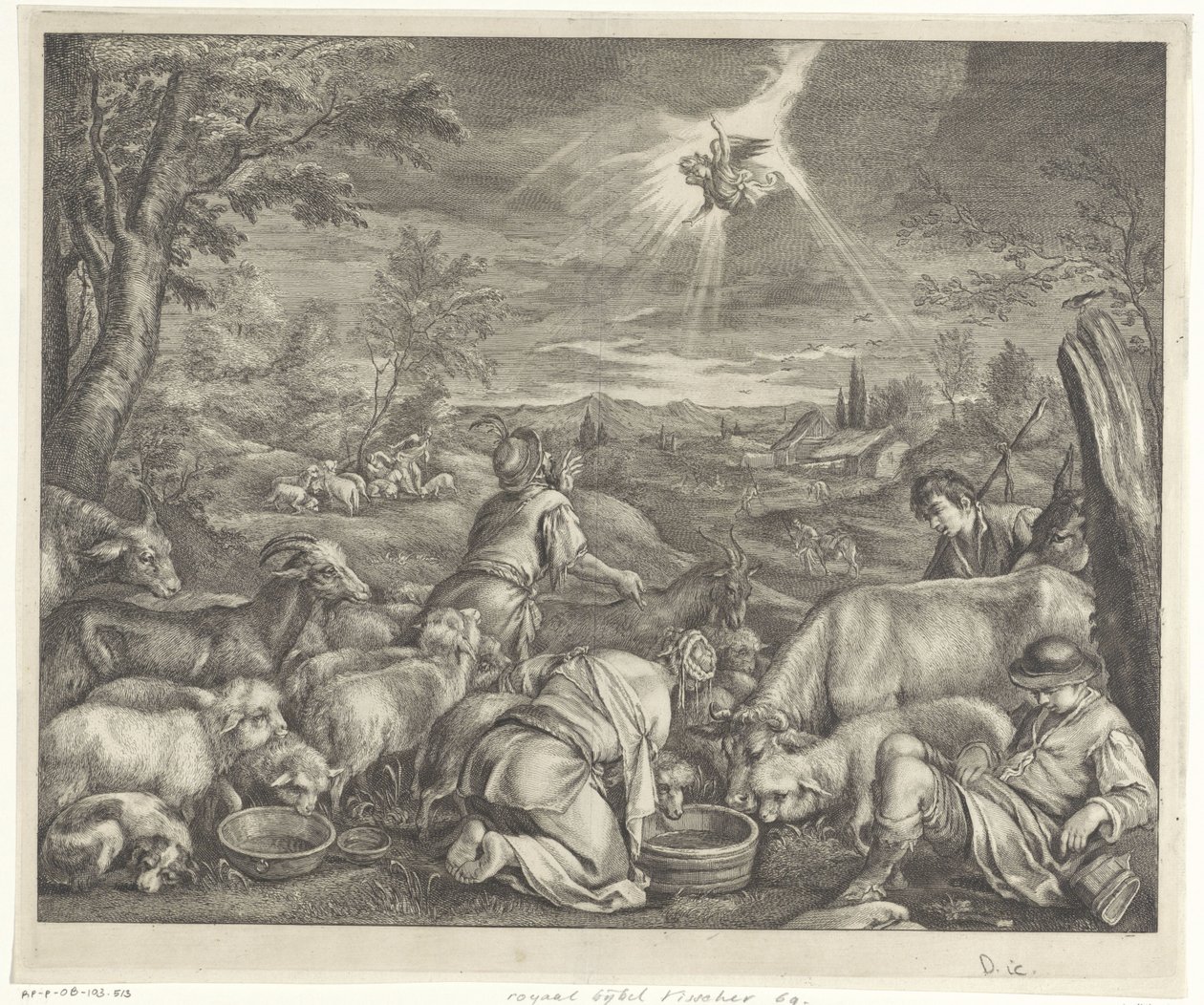 Abraham lämnar till Sikem / Bebådelse till herdarna av Cornelis Visscher (II)