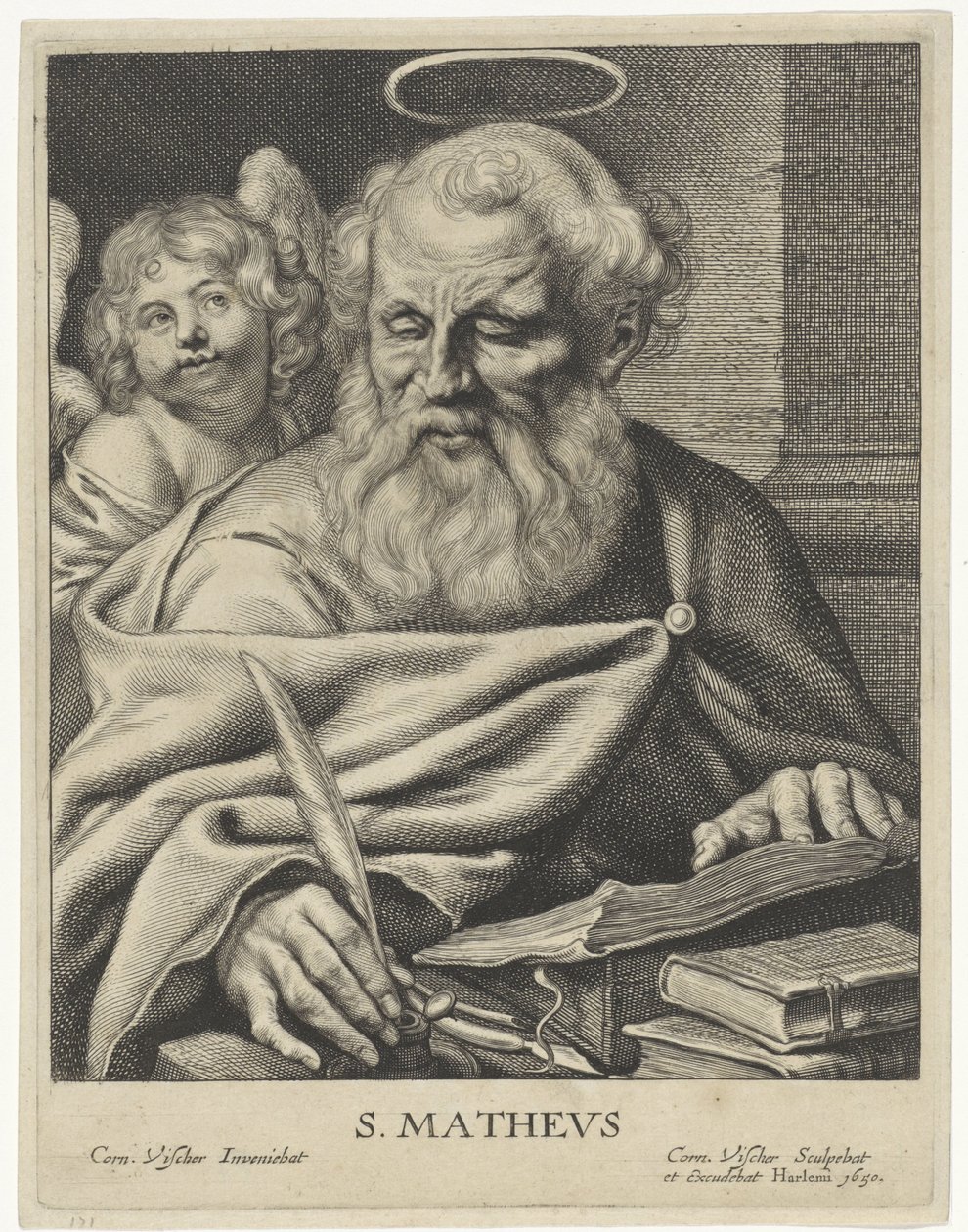 Evangelist Mattheüs S. MATHEVS (titel på objekt) Vier evangelisten (serietitel) av Cornelis Visscher (II)