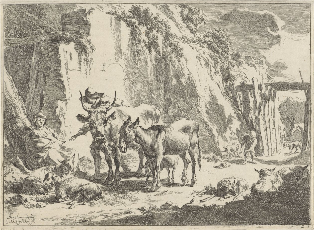 Landskap med en kvinna som matar sitt barn Landskap (serietitel) av Cornelis Visscher (II)