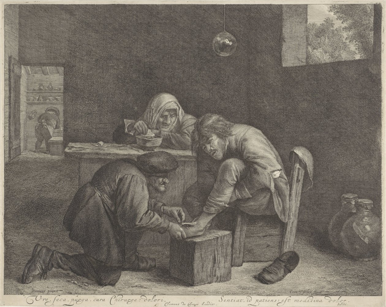 Man med en läkare Vre, seca, purga, cura Kirurg! dolori (titel på objekt) av Cornelis Visscher (II)
