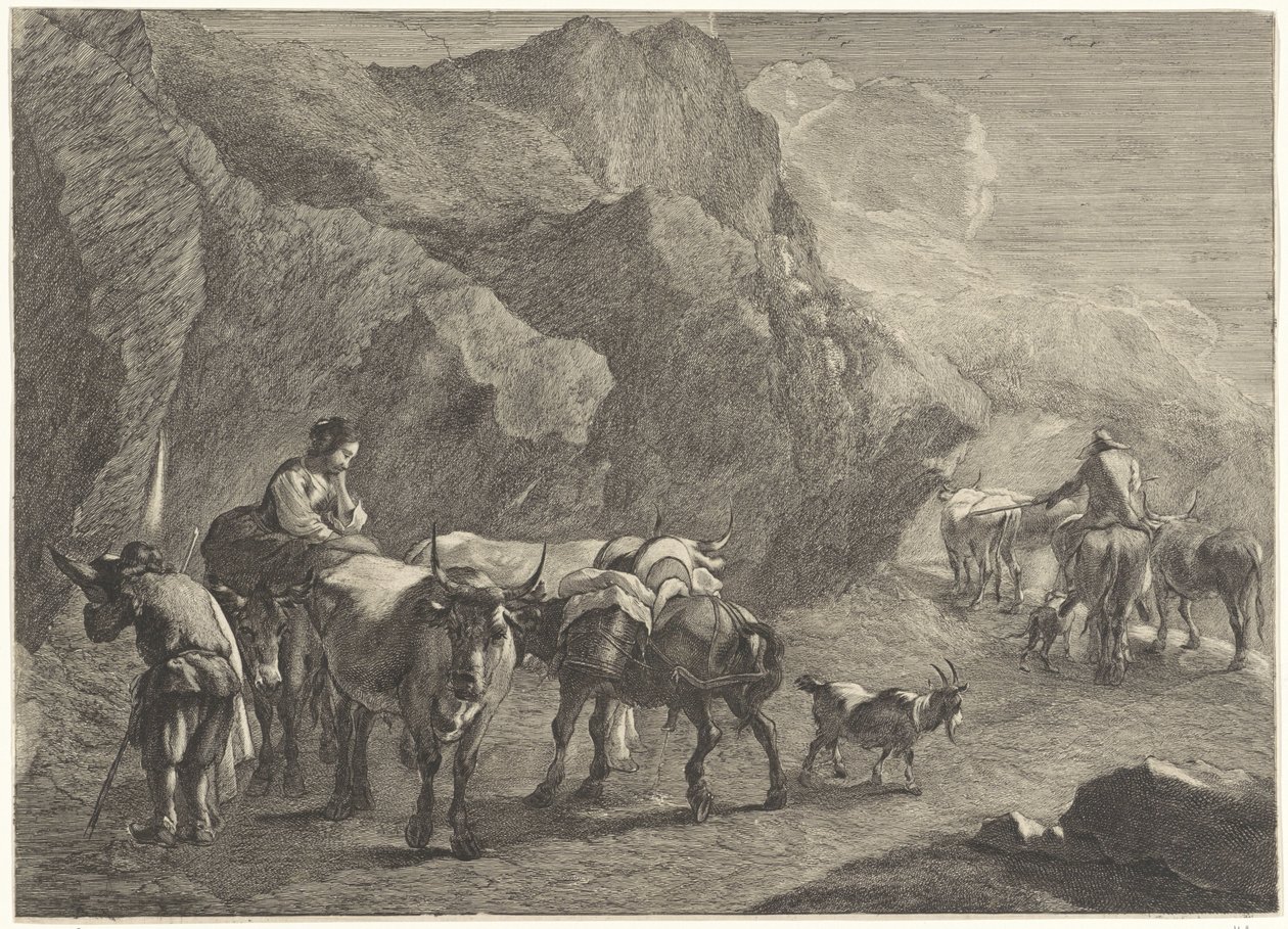 Stenigt landskap med herdar av Cornelis Visscher (II)