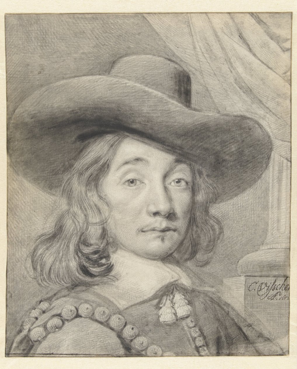 Självporträtt med hatt av Cornelis Visscher (II)