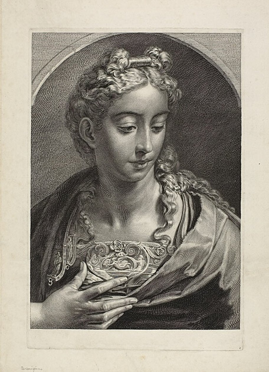 Athena, från Cabinet Reynst; Variarum imaginum a celeberrimis artificibus pictarum Caelaturae (Cabinet Reynst: Gravyrer av olika bilder målade av berömda konstnärer) av Cornelis Visscher