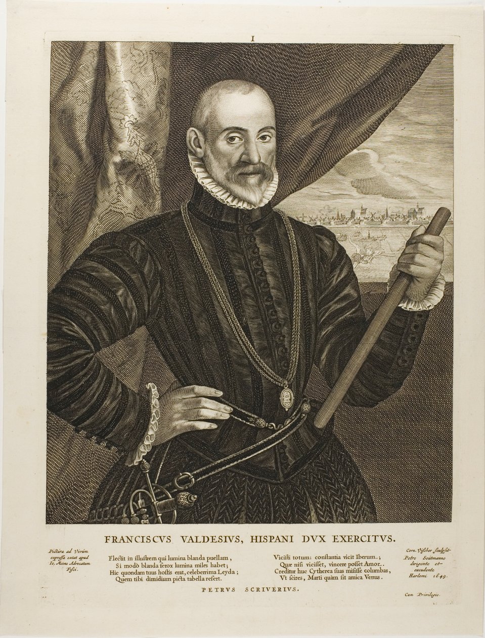 Francisco Valdes, spansk befälhavare, plansch 1 från Quatuor Personae av Cornelis Visscher
