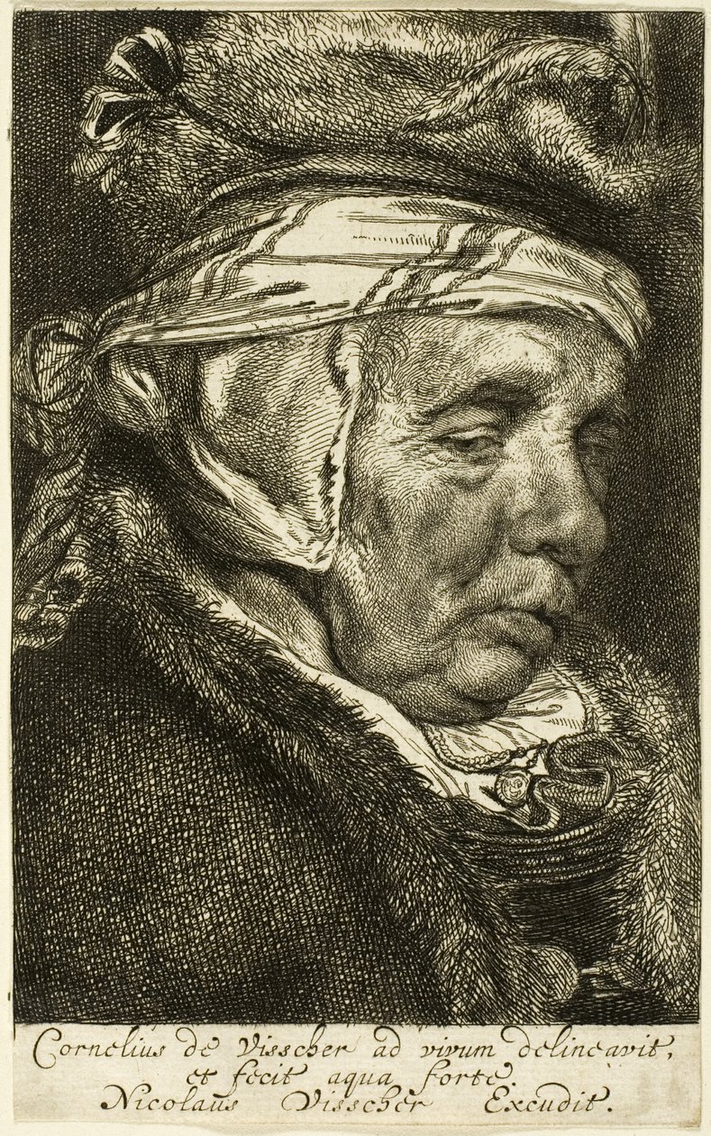 Huvud av en gammal kvinna (s.k. porträtt av Visschers mor) av Cornelis Visscher
