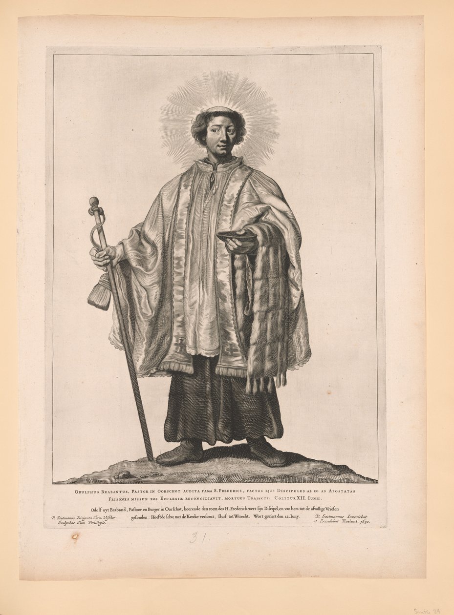 Saint Odulf, från Helgon i norra och södra Nederländerna av Cornelis Visscher