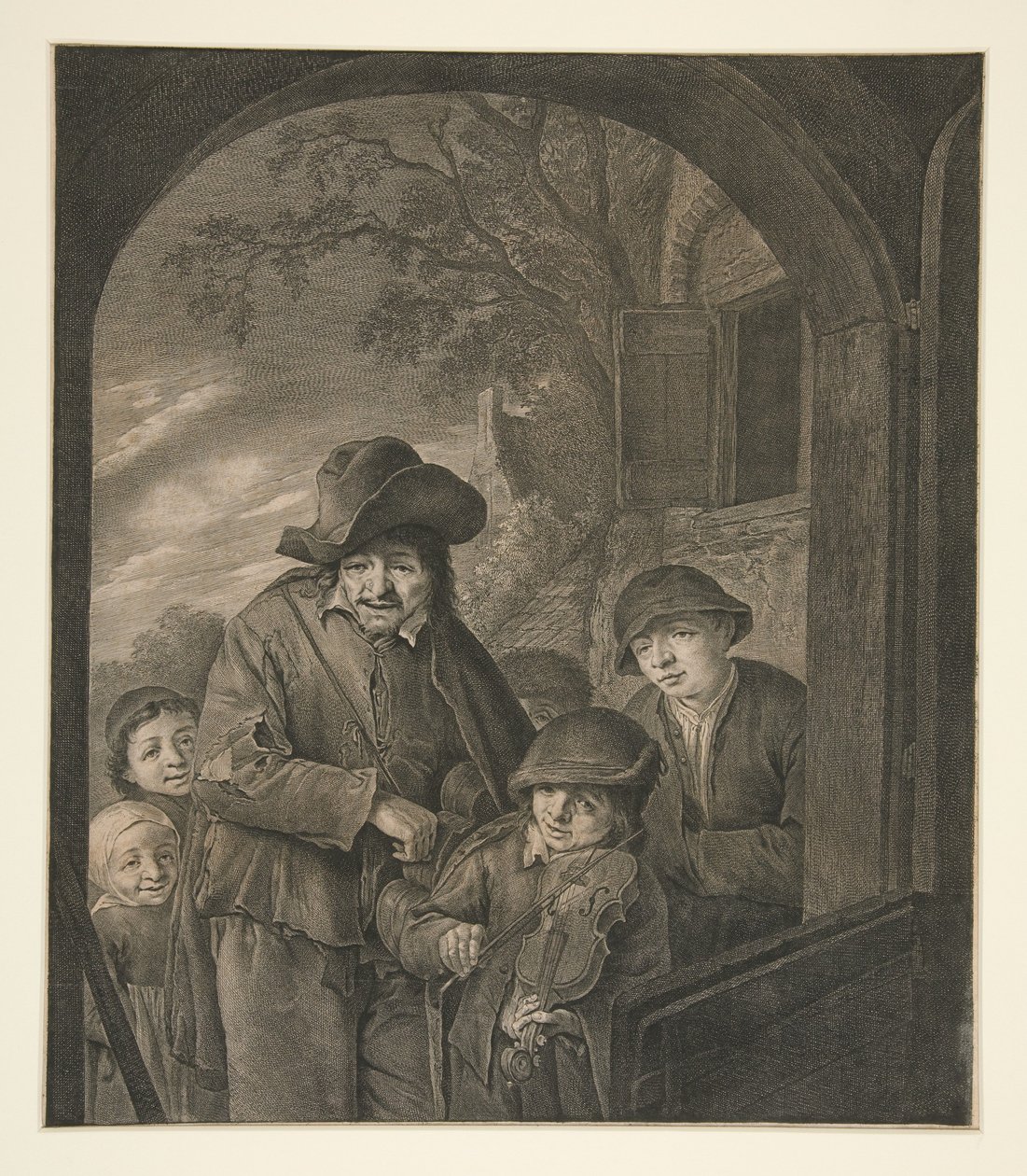 Utan titel (Musiker vid en värdshusdörr) av Cornelis Visscher