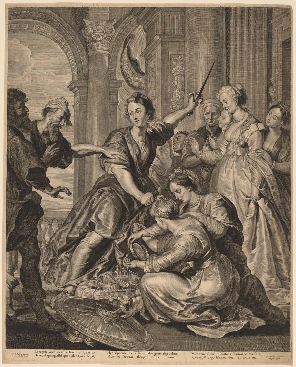 Achilles vid hovet i Lycomedes av Cornelis Visscher after Sir Peter Paul Rubens, published by Pieter Claesz Soutman