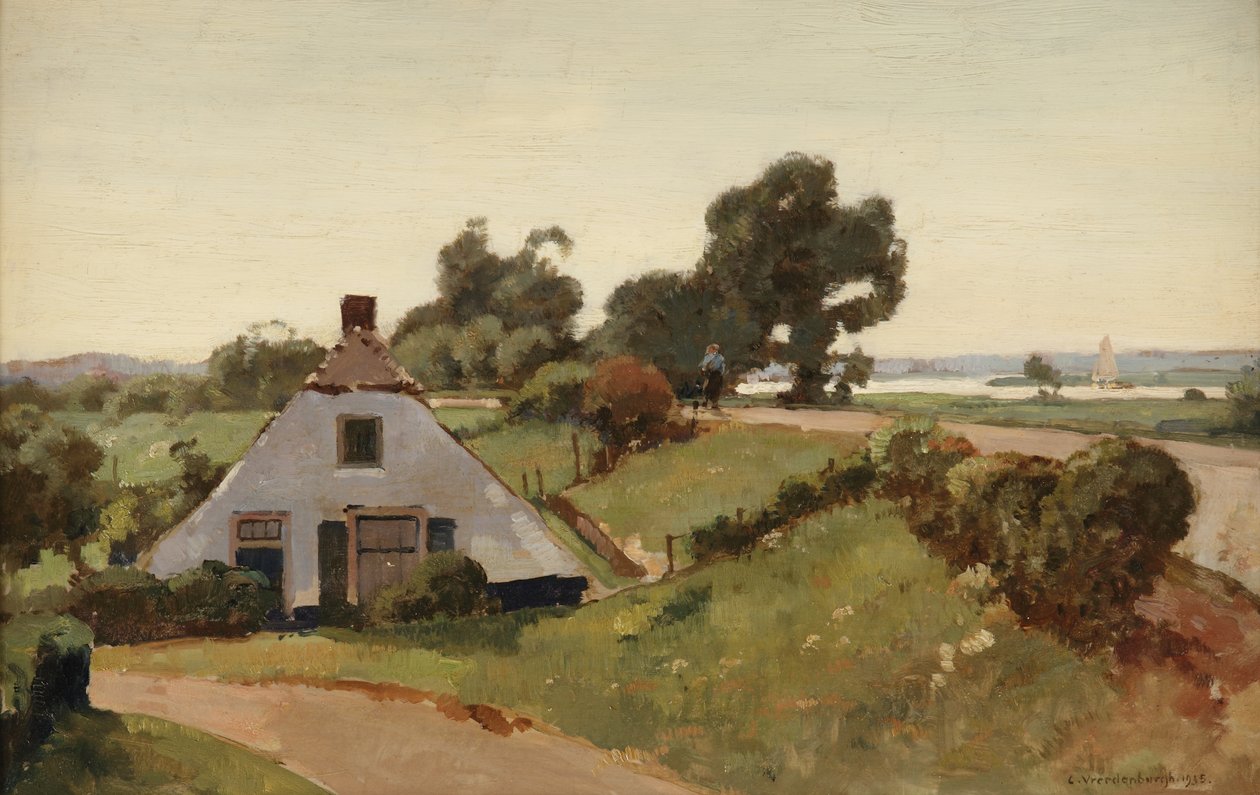 vid vallen; bondgård nära floden IJssel, 1935 av Cornelis Vreedenburgh