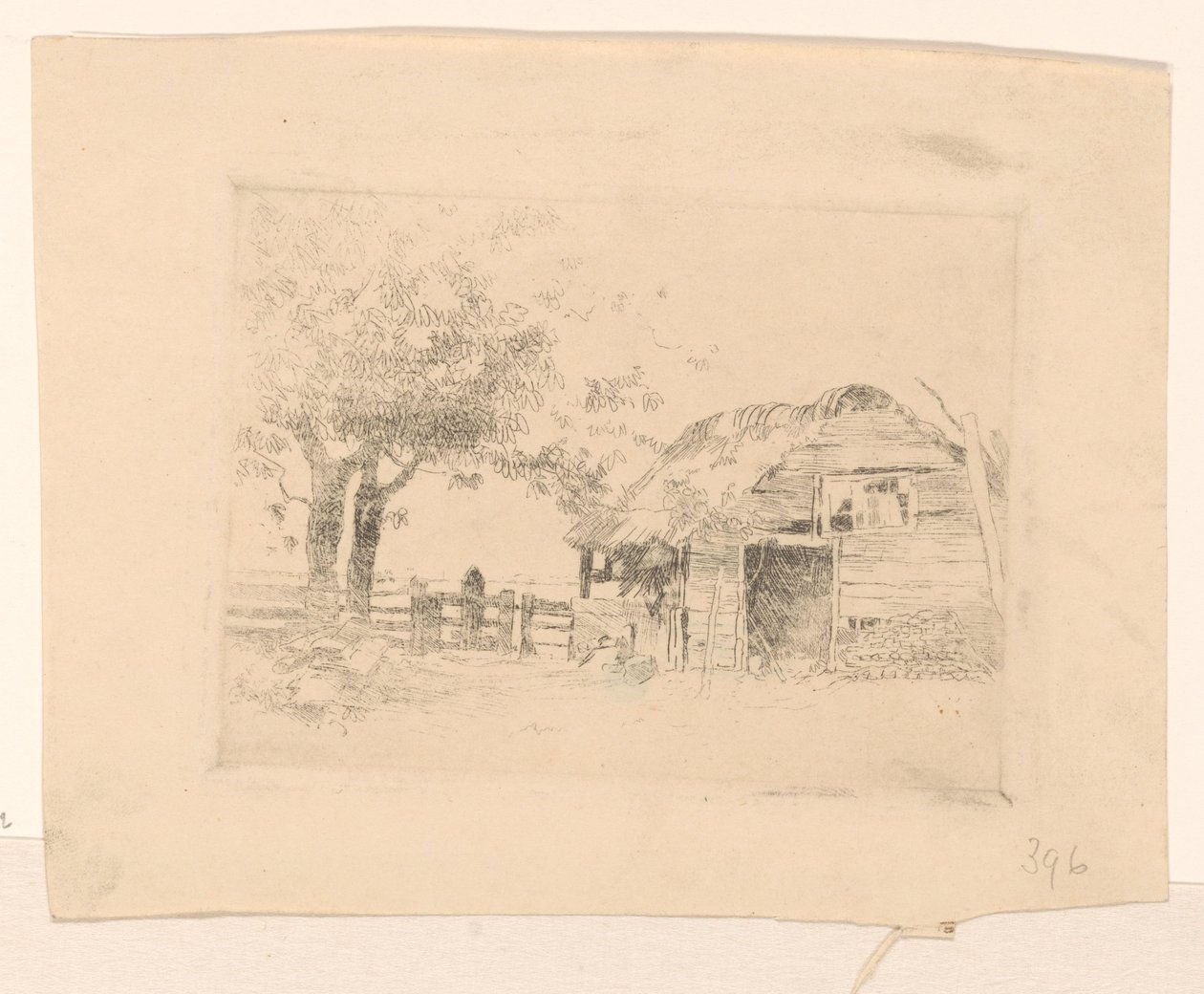 Gammal ladugård med halmtak av Cornelis Vreedenburgh