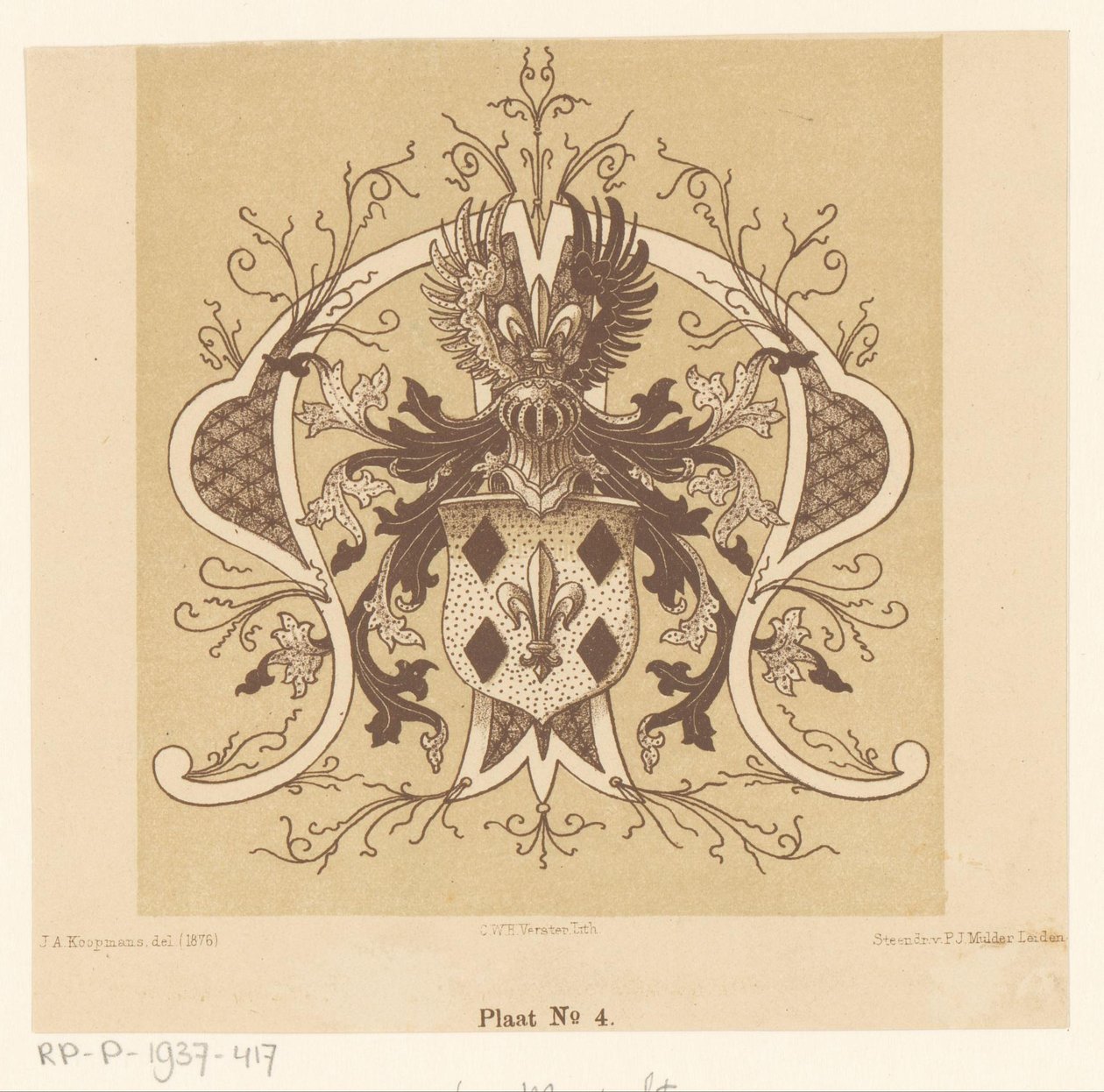 Heraldiskt vapen för familjen Van Mansvelt av Cornelis Willem Hendrik Verster van Wulverhorst