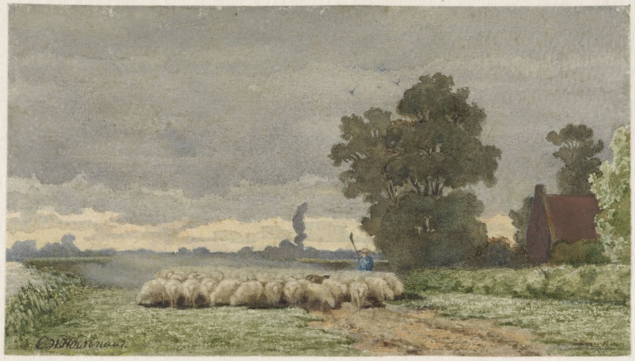 Landskap med fårhjord av Cornelis Willem Hoevenaar (II)