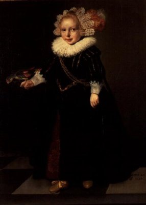 Flicka som bär en svart klänning med fjäderhuvudklänning av Cornelis de (follower of) Vos
