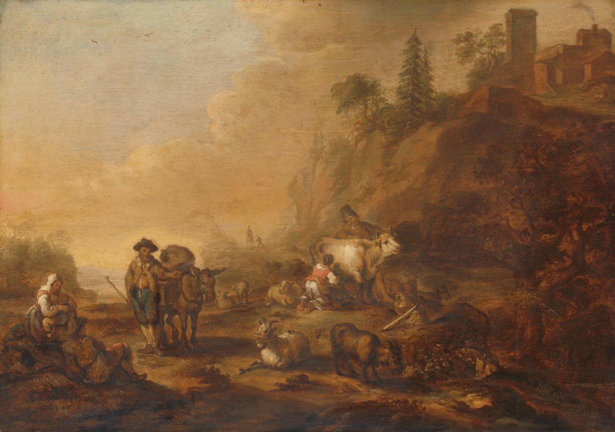 Landskap med herdar och deras hovar av Cornelis de Bie