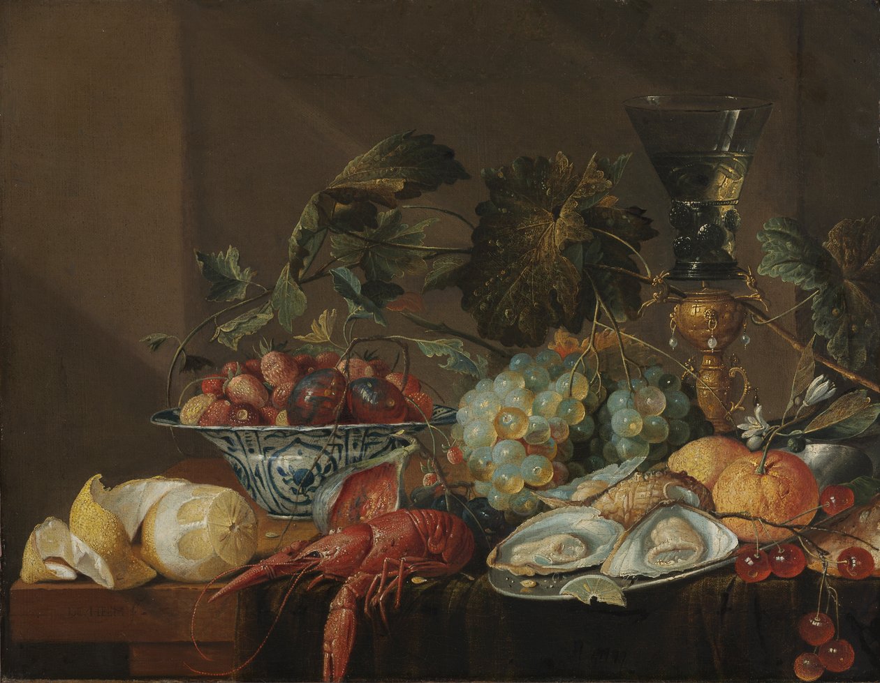 Stilleben med kräftor, ostron och frukt, sent 1600-tal eller tidigt 1700-tal (olja på duk) av Cornelis de Heem