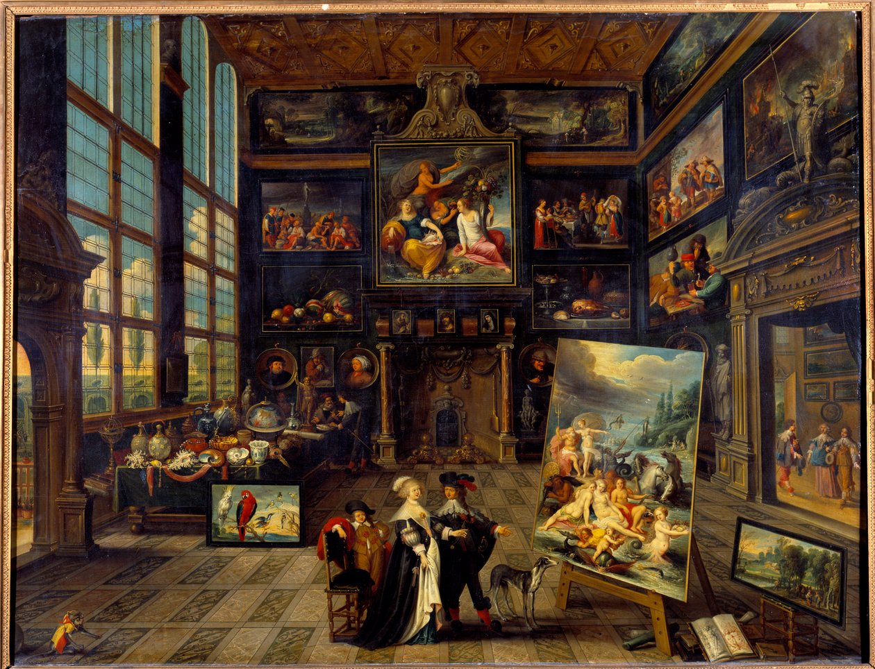 Interiörvy av ett galleri med målningar och konstverk Målning av Cornelis de Baellieur (1607-1671) 1637 Sön. 0,99x1,23 m av Cornelis de I Baellieur