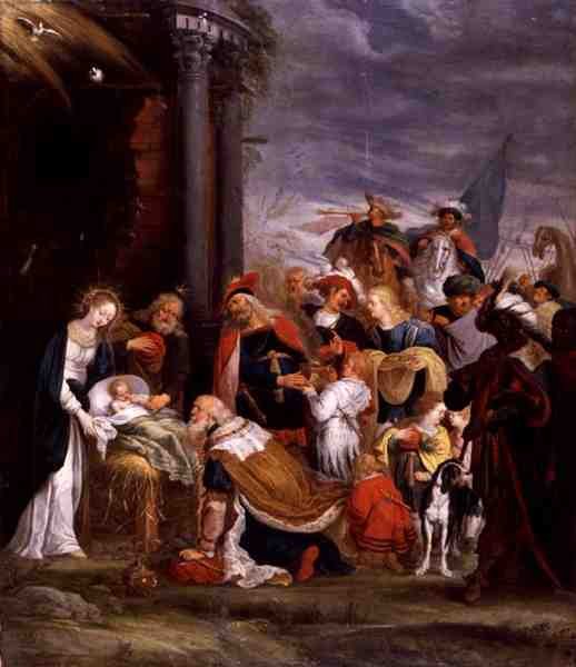 The Adoration of the Magi (olja på koppar) av Cornelis de I Baellieur