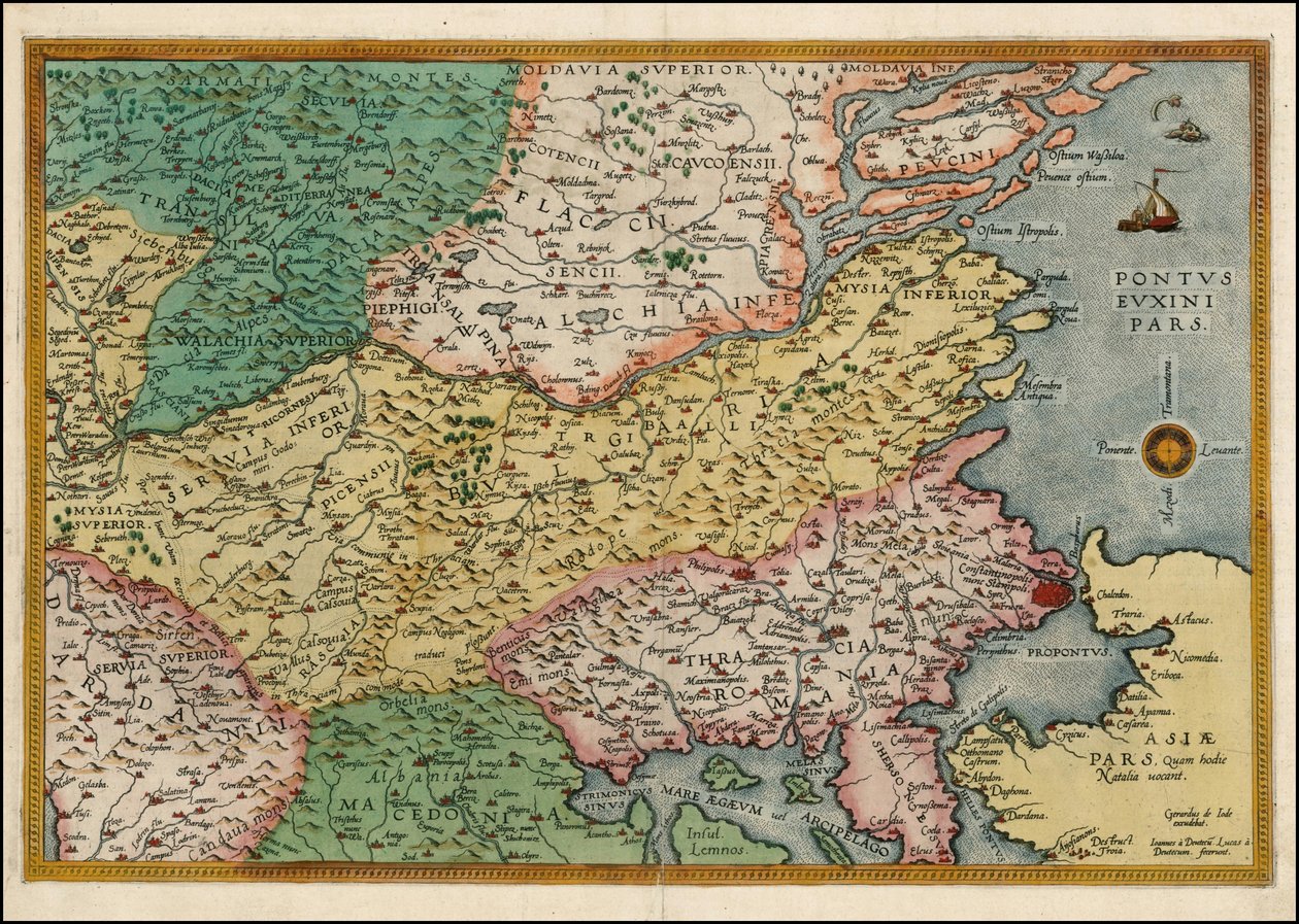 1593 års karta över östra Balkanhalvön av Cornelis de Jode