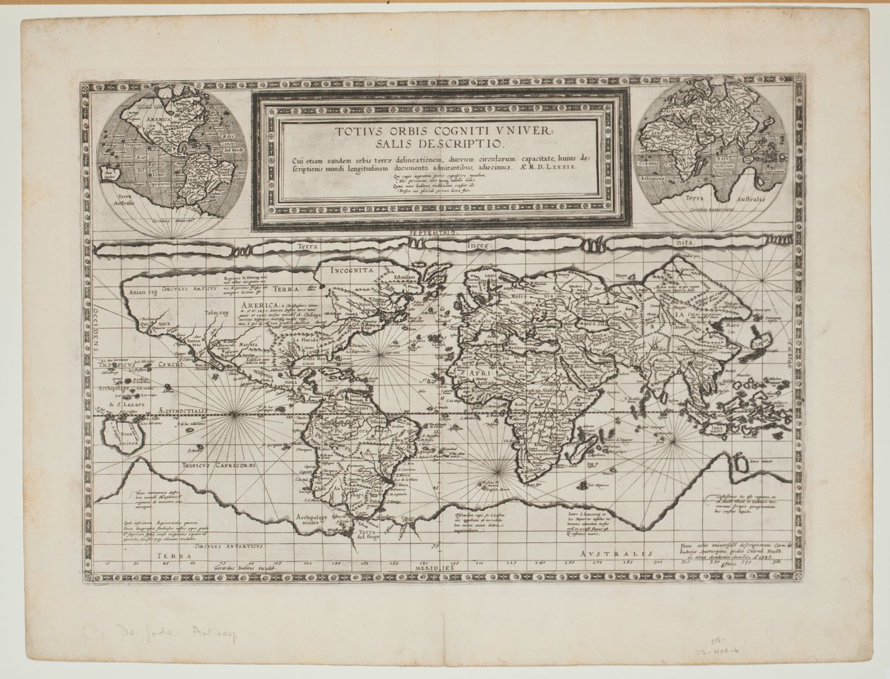 Världens kognitiva universella beskrivning, Antwerpen, 1593 av Cornelis de Jode