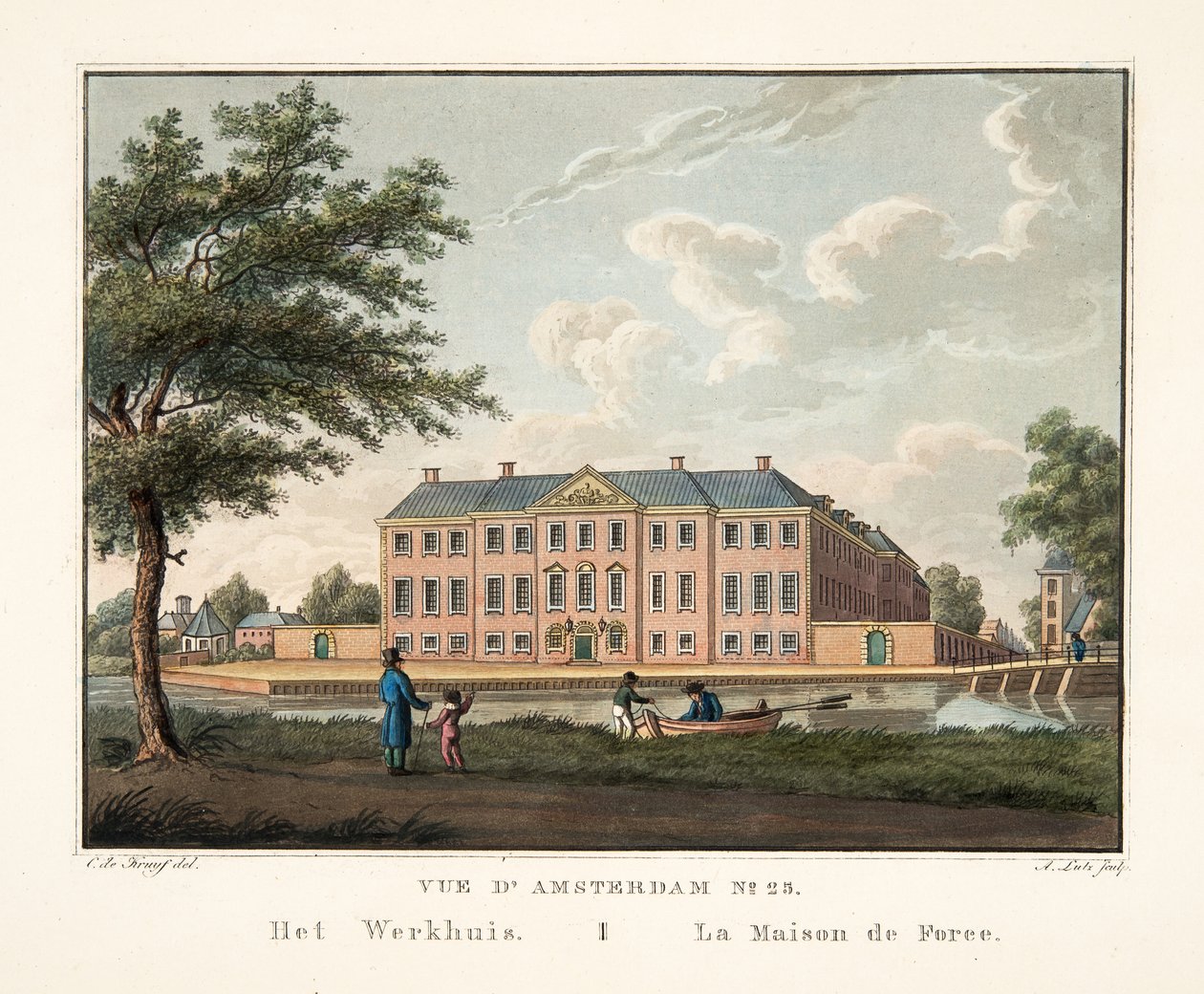 Utsikt över Amsterdam No.25. Het Werkhuis. La Maison de Force, 1825 (handfärgad gravyr) av Cornelis de Kruyff