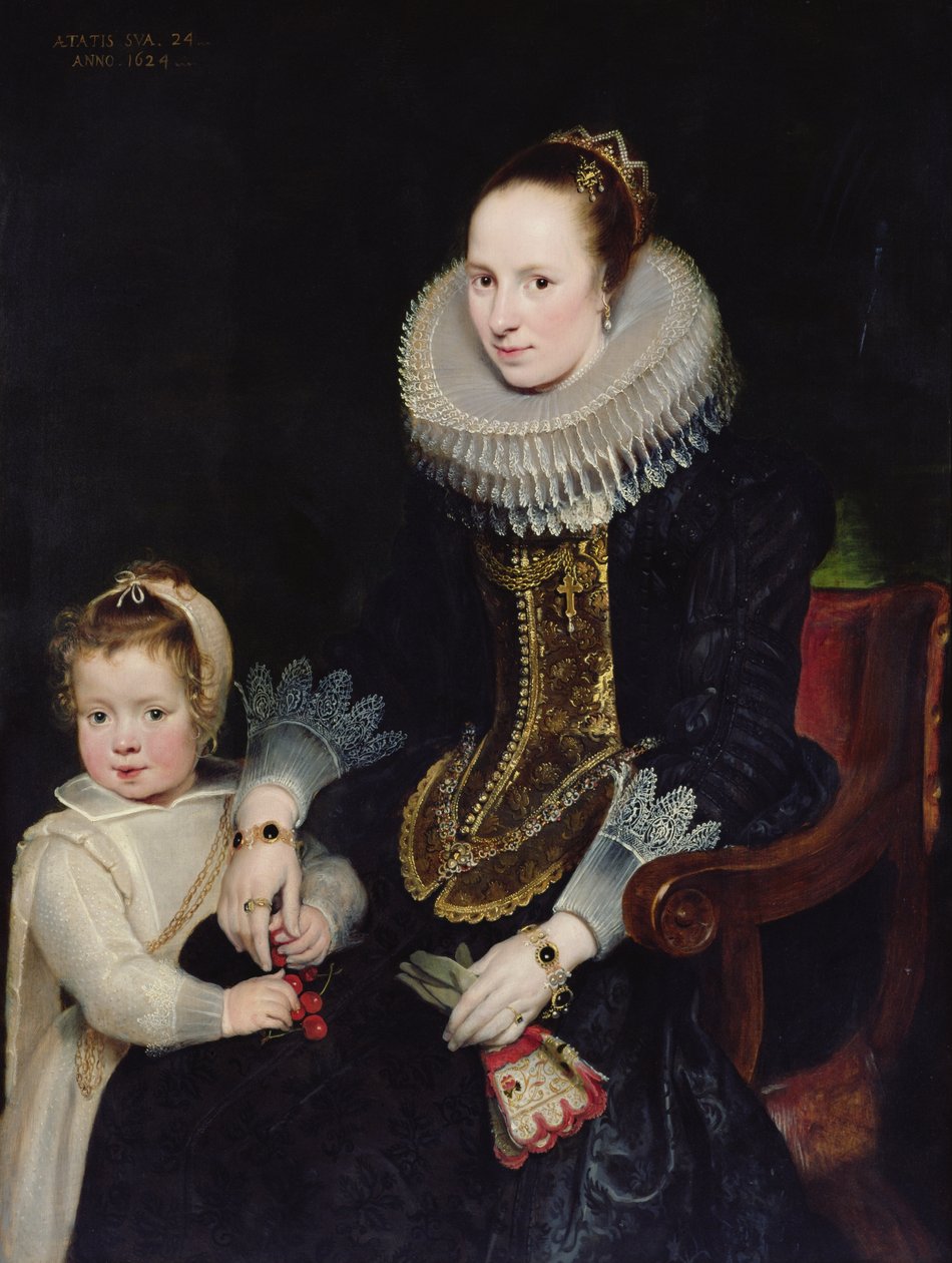 Porträtt av en dam och hennes dotter (olja på panel) av Cornelis de Vos