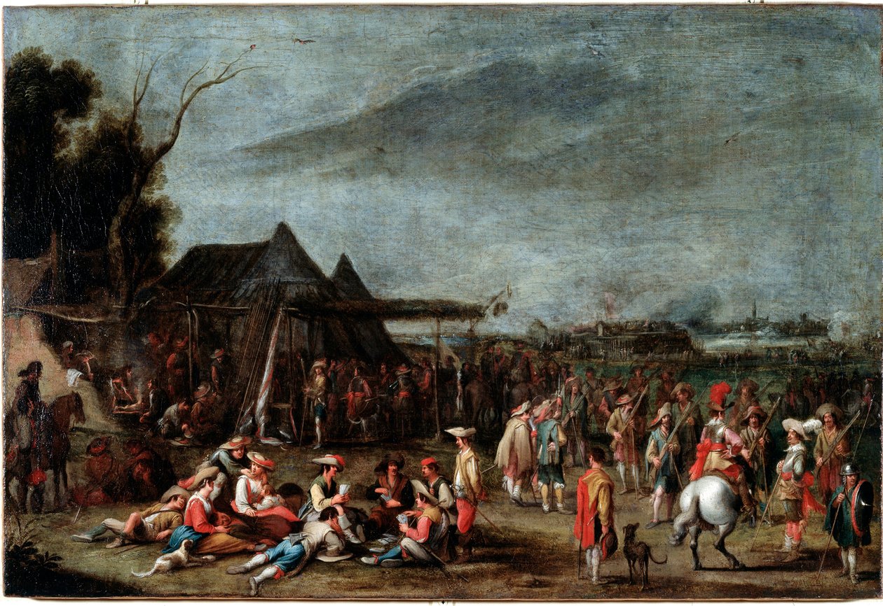 Bivouac de soldats (soldaternas bivack) Målning av Cornelis De Wael (1592-1667) 1600-talet Dim 50x75 cm Genes, Musei di Strada Nuova (ex Palazzo Bianco) av Cornelis de Wael