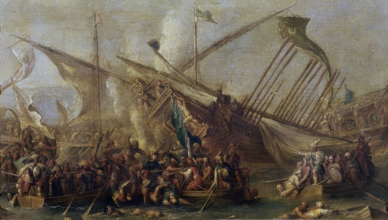 Boarding’, 1600-tal, flamländsk barock, Olja på duk, 47 cm x 84 cm, P01157 av Cornelis de Wael