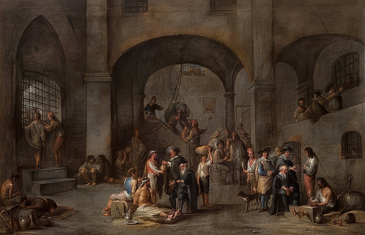 Besöka fångarna (Ur en cykel med de sju barmhärtighetsverken). Omkring 1640 av Cornelis de Wael