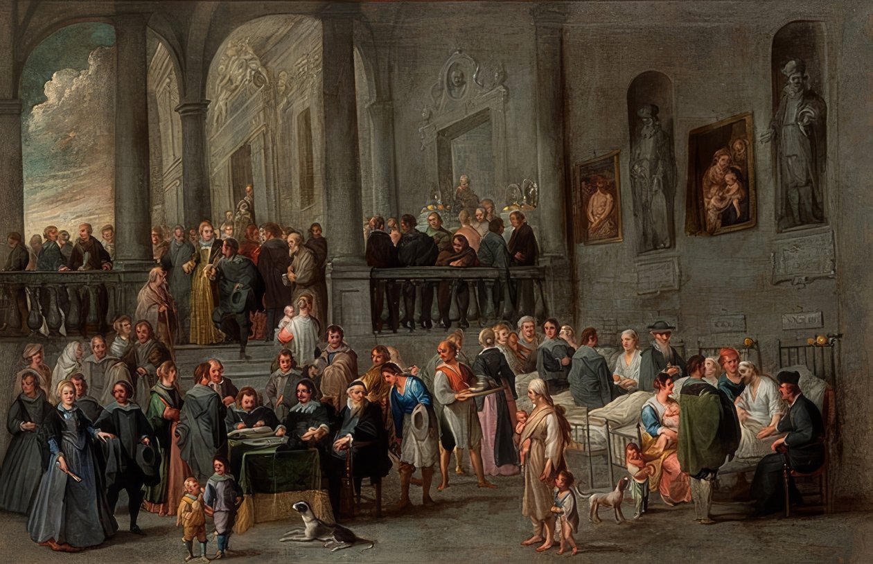 Att besöka de sjuka (från en cykel med de sju barmhärtighetsverken). Omkring 1640 av Cornelis de Wael