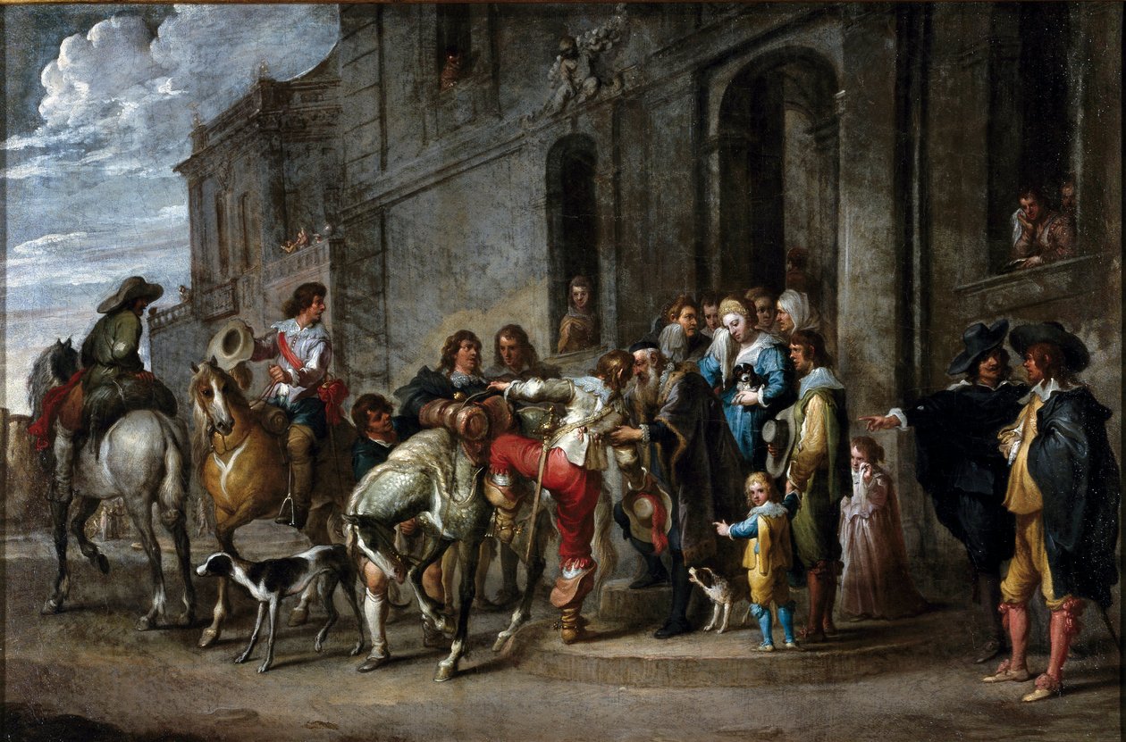 Bibelns liknelse: "" Den förlorade sonens bortgång"" Målning av Cornelis De Wael (1592-1667) (ec.flam.) 1630-1639 Dim. 57x86 cm Gener, privat samling av Cornelis de Wael