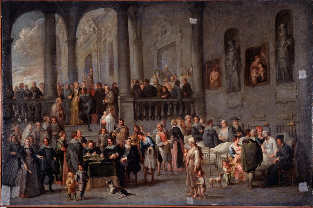 "Besök de sjuka" Målning av Cornelis De Wael (1592-1667) (ec flam) efter 1625 Dim 100x150 cm Genes, Musei di Strada Nuova (tidigare Palazzo Bianco) av Cornelis de Wael