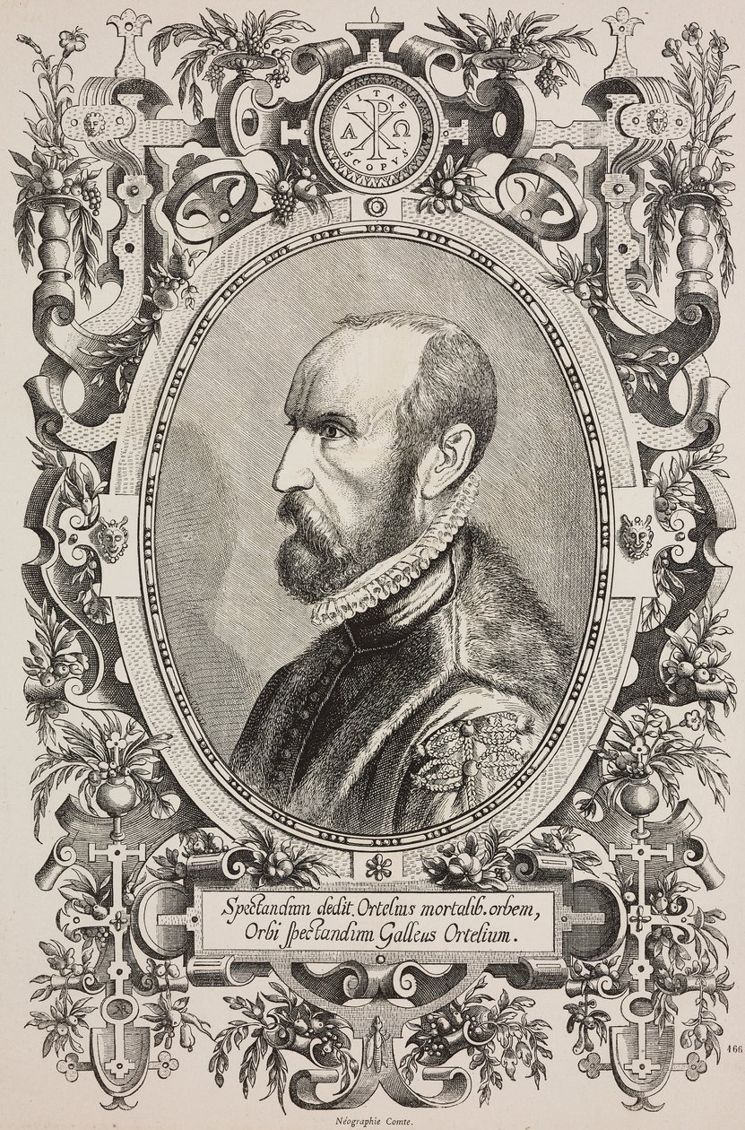 Porträtt av Abraham Ortelius (1528-1598), gravyr av Cornelius Galle d.ä. (1576-1650) ur L