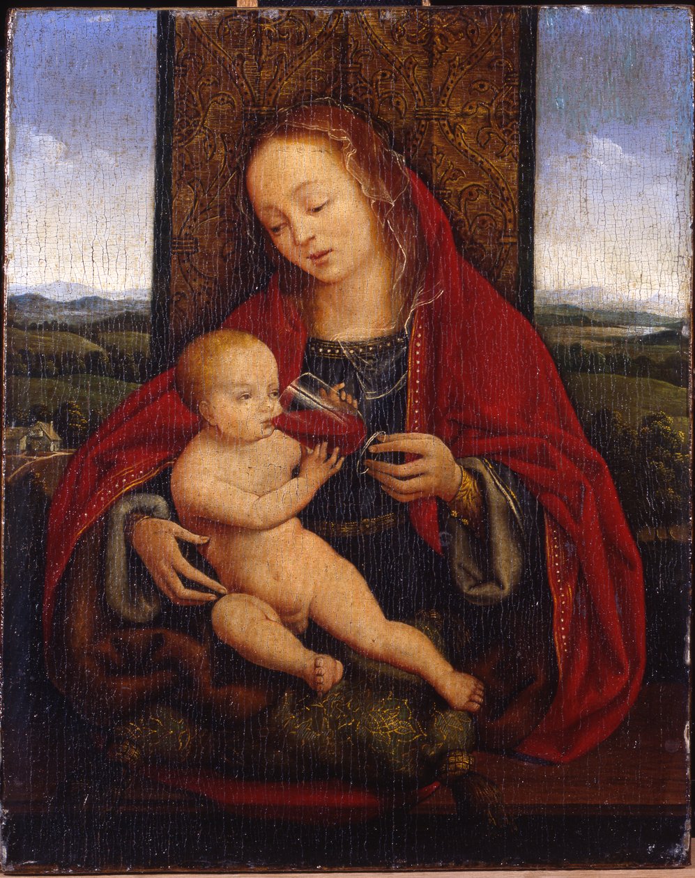 Madonnan och barnet tronade av Cornelis van Cleve