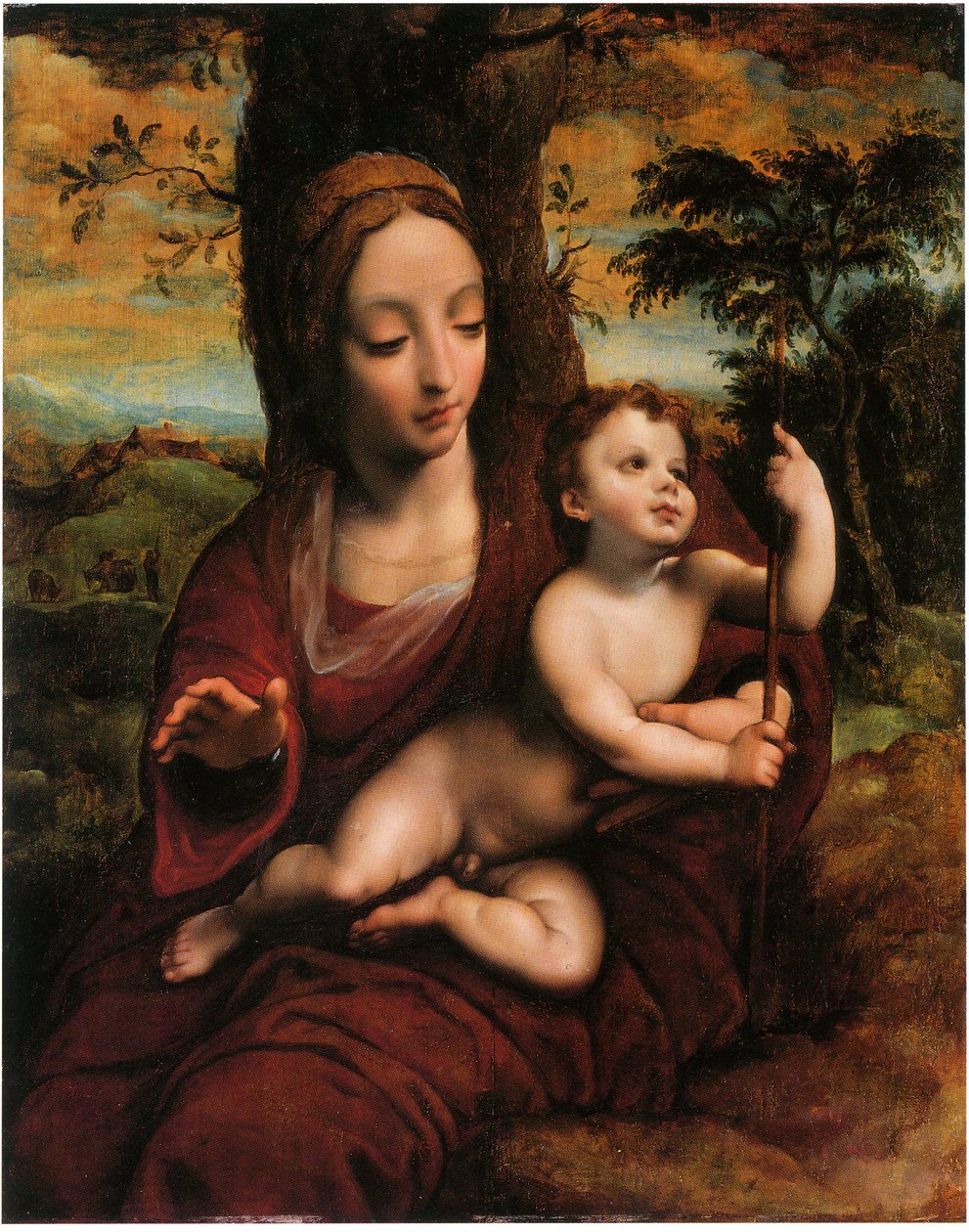 Madonnan och barnet i ett landskap av Cornelis van Cleve
