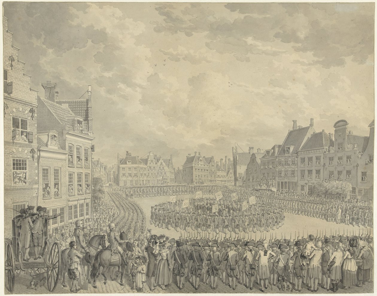 Svära in i kommissionärsstyrelsen av skytteofficerarna på Neude i Utrecht, 1786 av Cornelis van Cuylenburgh (II) (signed by artist)